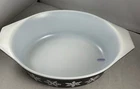 Vtg. Pyrex glass casserole, black snowflake garland 1950’s
