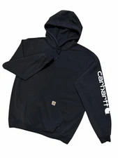 Carhartt Hoodie Sweatshirt Mens XL-Tall Black Logo Sleeve Loose Fit TS0288-M