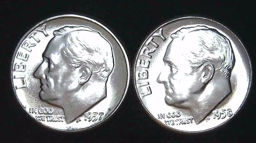 1957  1958-P  10C Roosevelt Dime (2  Coins) BU 90% Silver 26ctt0111-2