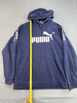 PUMA Mens Graphic Hoodie Jumper Medium Navy Blue Cotton CV06