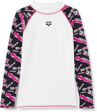 ARENA Kids Rashguard Allover Swim Shirt, White-Black Multi, D116