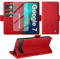 HandyhüLle Premium Leder Rot Mit Schutzfolie Standfunktion Kartenfach FüR Pixel