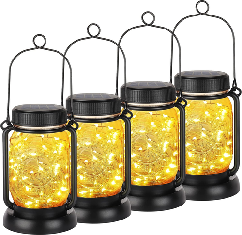 Mlambert 4 Pack Solar Hanging Lantern with Stakes, Outdoor Waterproof Solar Maso - Picture 12 of 12