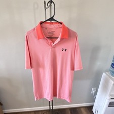 Under Armour The Performance Polo Men's Pink Striped Short Sleeve L Button Logo