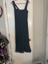 NWT Show Me Your MuMu Dark Forest Green Chiffon Smocked Square Neck Maxi Dress