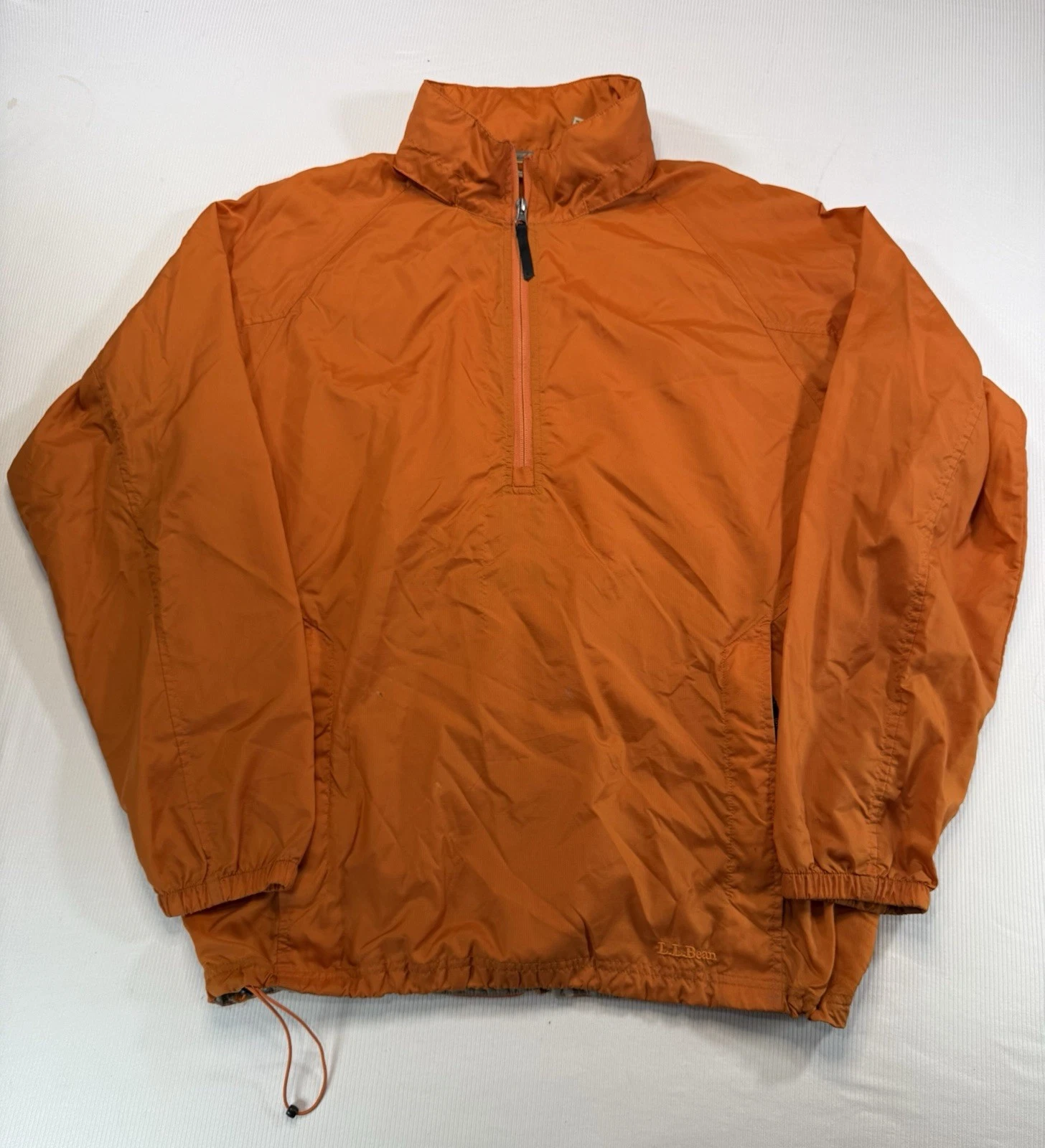 L.L.Bean Mens L Tall Orange Nylon Windbreaker Anorak 1/4 Zip Pullover