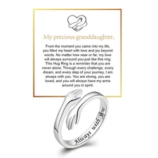 To My Granddaughter Hug Ring for Hope Rings, Inspirational Stainless Steel En