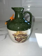Bunratty Irish Mead, Small Jug/Pitcher Ceramic With Pheasants, Green And Tan ￼