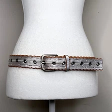 Y2K Silver Leather Belt Eyelets Grommets Rocker Punk Preppy American Eagle