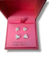 Olivia and Jackson Sterling Silver Cubic Zirconia Heart Stud Earrings Set of 2