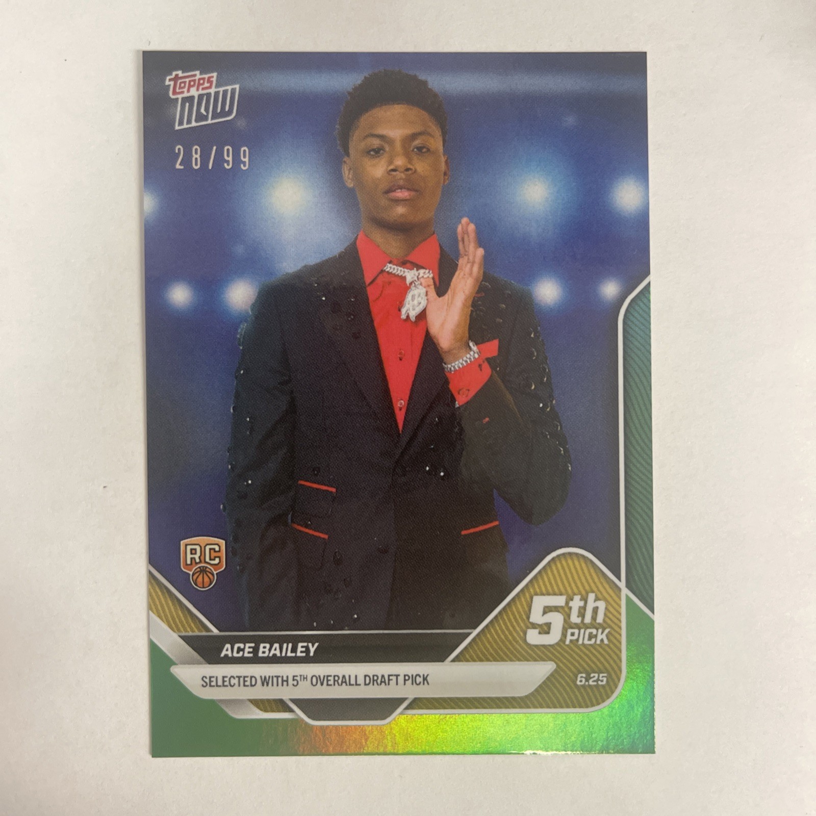 2025 Topps Now Ace Bailey #D5 RC Rookie Draft Green Foil 28/99 JAZZ