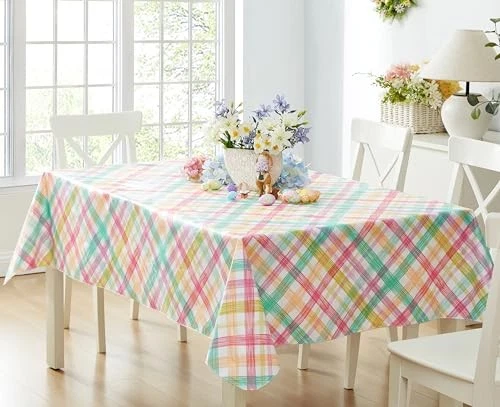 Easter Pastel Plaid Vinyl Flannel Backed 52" x 70" Rectangle Simone - Image 2 of 4