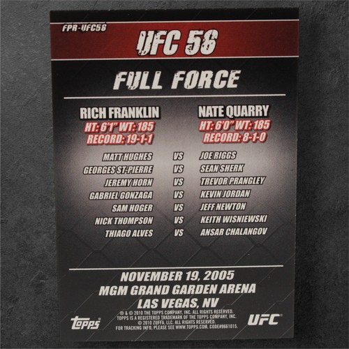 2010 Topps UFC Series 4 - Fight Poster Review Rich Franklin, Nate Quarry UFC 56 - Picture 2 of 2