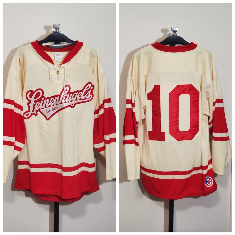 Athletic Knit AK NHL 🇨🇦 🏒 🍺 Leinenkugels Stitched Sewn Beer Hockey Jersey L 