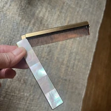 Abalone/MotherofPearl Folding Antique Gold Brass In Color Tortoise Comb Vintage