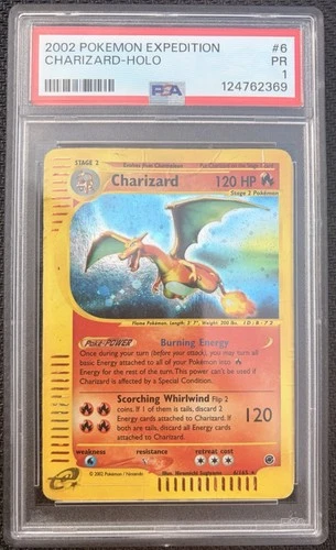 2002 Pokémon Expedition Charizard Holo Card 6/165 PSA 1