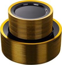 Supernal 120pcs Black and Gold Plastic Plates Disposable Fancy Elegant Party