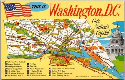 WASHINGTON, D.C. Postcard MAP / U.S. ''Our Nation's Capital'' Mirro-Krome UNUSED