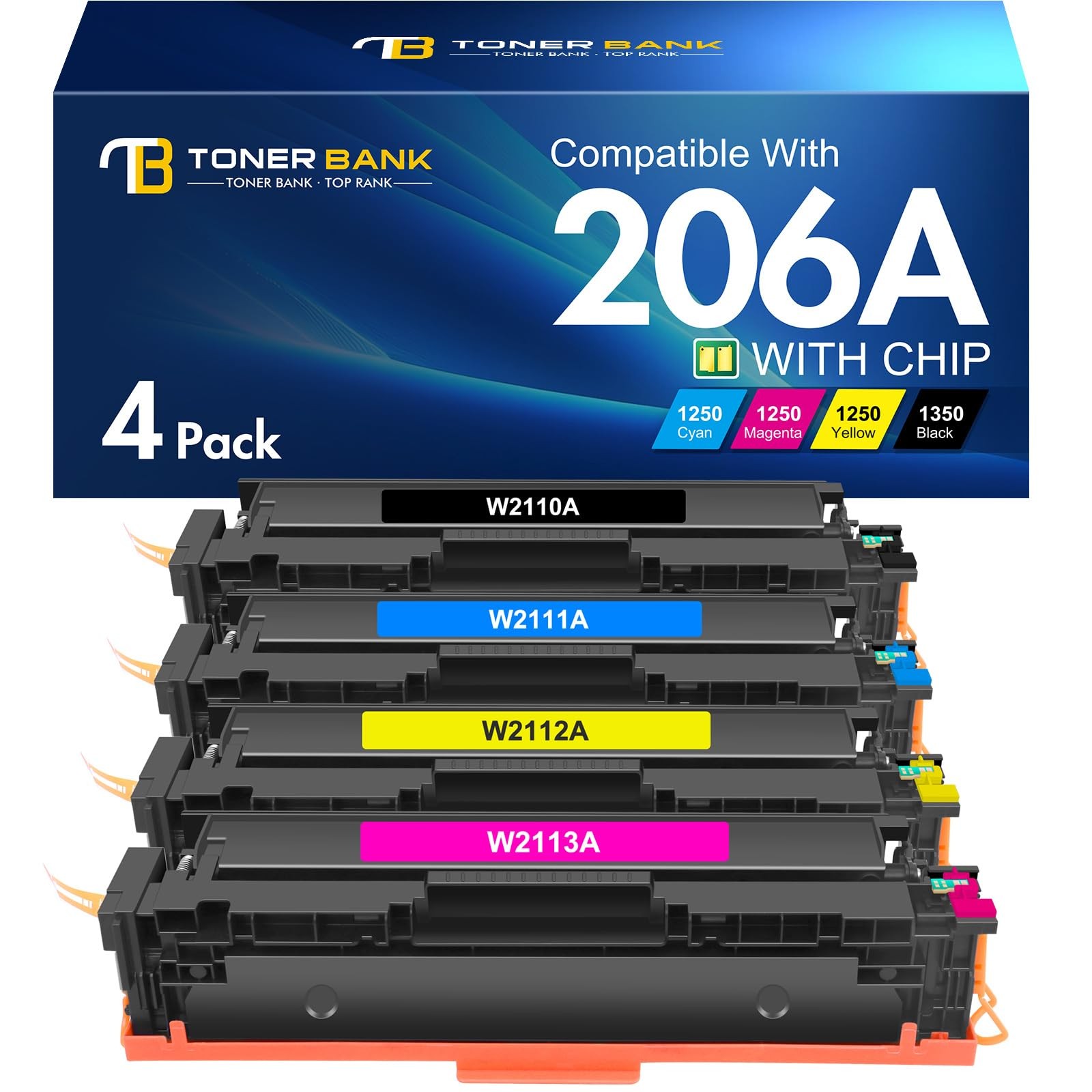 206A Toner Cartridges 4 Pack M283fdw M283cdw Set for HP 206A 206X Color Laser...