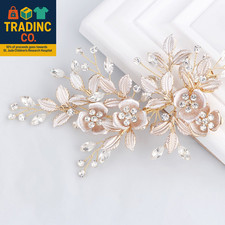 Light Rose Gold Wedding Clip Rhinestone Bridal Comb Barrette - Handmade Flower C