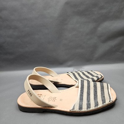 PONS Avarca Sandals Shoes Womens 10 Beige Leather Striped Slingback Handmade