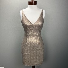 Lulus Champagne Showers Matte Bronze Sequin Bodycon Dress Sz XS Party