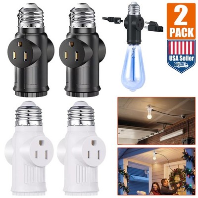2x E26/E27 3&2 Pin Lamp Holder Socket Adapter Screw Lamp Holder to Plug Adapter