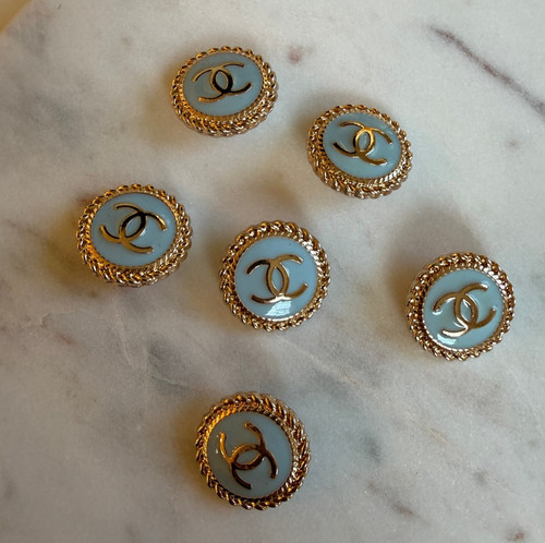 STAMPED lot of 6 Designer Blue and Gold Button 21mm