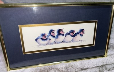 Valerie Pfeiffer Art Print  Chorus Line II  Birds Print 3x9  Matted Framed 8x14 