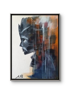 DARK PORTRAIT 12x16 GRAFFITI STYLE ORIGINAL ACRYLIC PAINTING CANVAS BLACK WHITE