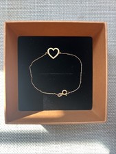 14K Solid Yellow Gold Chain Bracelet W/Heart 6.5  long 0.51 Grams EUC