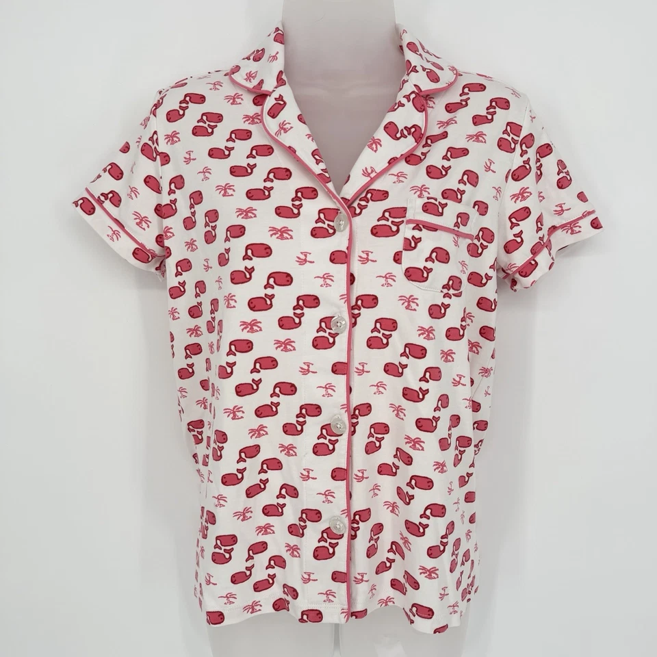 Roberta Roller Rabbit Talla XS Rosa Ballenas Moby Polo Pijama Top Abotonado Salón Foto 2 de 4