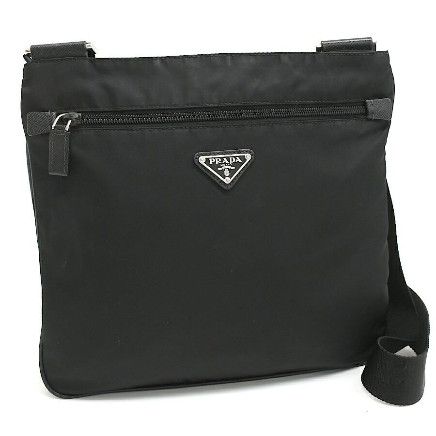 Used Prada Crossbody Shoulder Bag Nylon Black Triangle Logo Plate