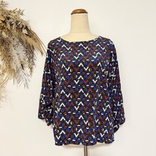 Max Mara Silk Shirt Womens Size 8 Patterned Designer 3/4 Sleeves Elevated