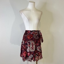 Red Burnout Velvet Skirt Fairycore Boho Whimsigoth Romantic 29 Inch Waist
