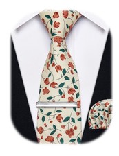 Cotton Floral Tie For Men 2.5 Inch Printed Skinny Necktie Pocket Square Set