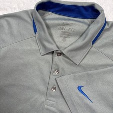 Nike Dri-FIT Polo Shirt Men XL Grey Blue Short Sleeve Golf Performance Wicking