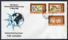 ITU TELECOM WHO HEALTH DR. SCHWEITZER FRANCOBOLLO SU FRANCOBOLLO 1981 GAMBIA FDC