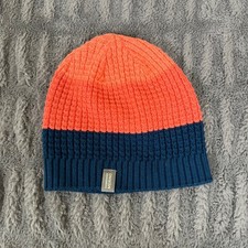 Icebreaker Merino Beanie Hat Orange Blue Ribbed Knit Warm Winter Ski Cap