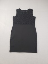 H&M Women Mini Dress L Black Lace Detail Sleeveless Round Neck Pullover Coctail