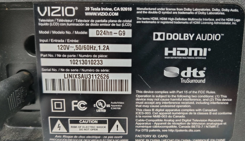 VIZIO D-series D24hn-G9 24" 720p LED TV - Black Works Great - Image 4 of 4