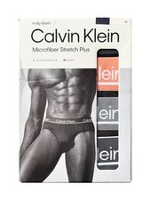 Calvin Klein Men's Microfiber Stretch Plus 4-Pack Hip Briefs Underwear, M