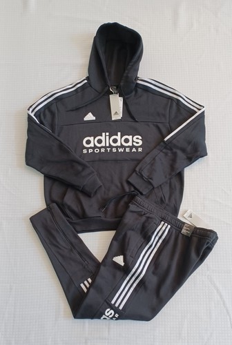 Neu Herren Adidas House of Tiro Fleece Jogginganzug ~ schwarz/weiß ~ Größe L