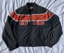 Harley Davidson Racing Jacket XL Black Orange Nylon Embroidered Made In USA READ