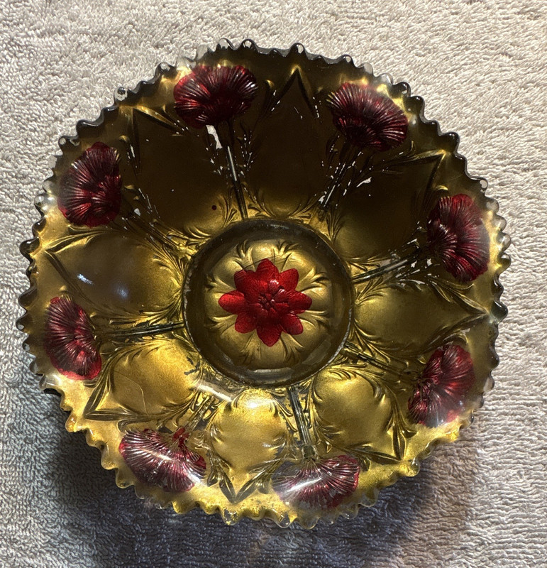 Goofus Glass Bowl In the “Carnation” pattern dating back to the early 1900’s