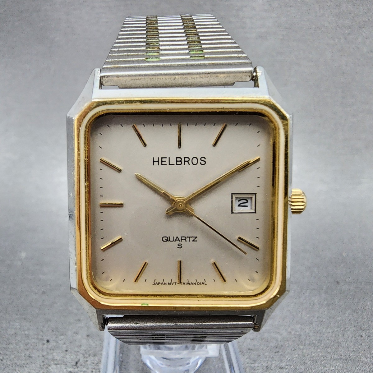 Vintage Helbros Mens Watch 32mm Silver Dial Two Tone Date  display picture 1