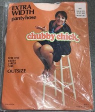 VINTAGE NEW CHUBBY CHICK EXTRA WIDE NYLON PANTYHOSE FITS HIPS 40"-50" TAN