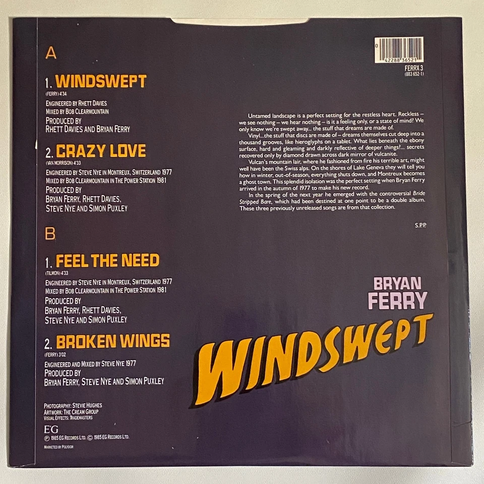 BRYAN FERRY - WINDSWEPT ORIG 1985 UK 4 TRACK 12" MAXI NM/NM - Image 2 of 4