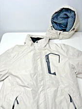 Moerdeng Men’s Parka Jacket Medium Ivory Faux Fur Lined Hood Waterproof Full Zip