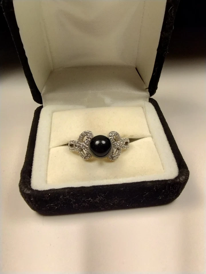 Anillo de plata 925 de perlas negras con juegos transparentes talla 6 Foto 3 de 4